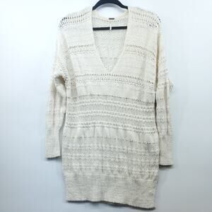 Free People Sweaters Womens Small Ivory Knit Cotton V-Neck Long Sleeve Pullover